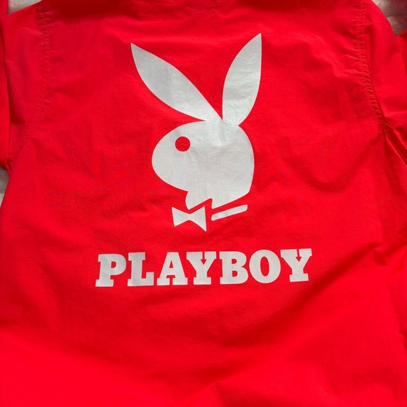 PLAYBOY by PAC Sun Pullover Hooded Windbreaker Neon Pink Orange Men’s Small - Picture 6 of 9